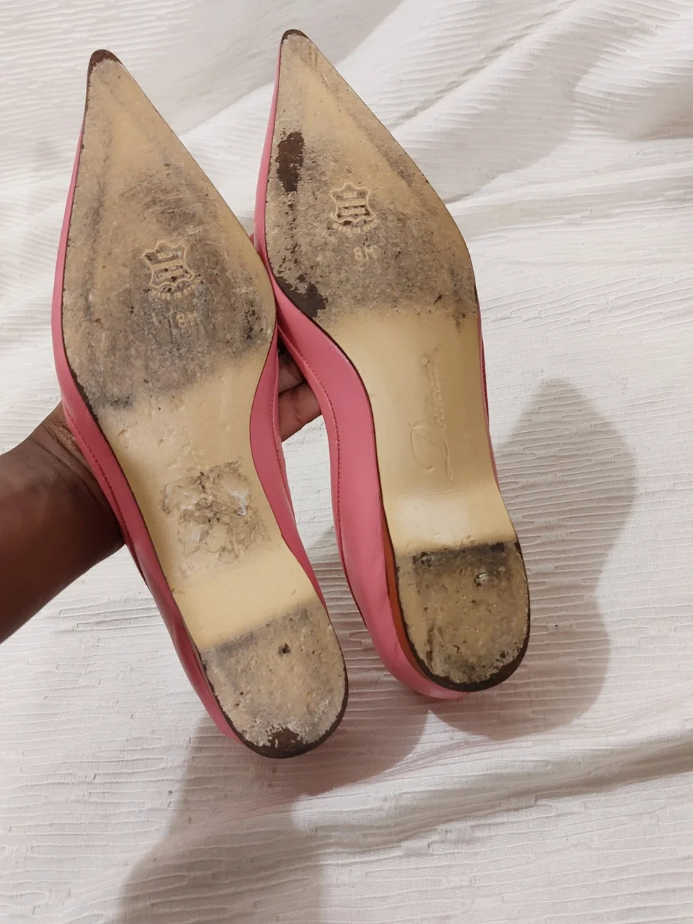 Delman Leather Pink Pointed-Toe Flats with Bow Accent Size 8